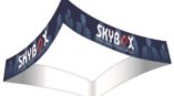 curved square fabric structure for Skybox hanging banner frame systems