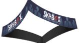 curved square fabric structure for Skybox hanging banner frame systems