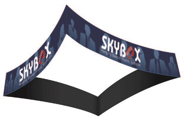 curved square fabric structure for Skybox hanging banner frame systems
