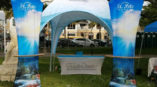 trade show display outside for trader winds island resorts on st. pete beach