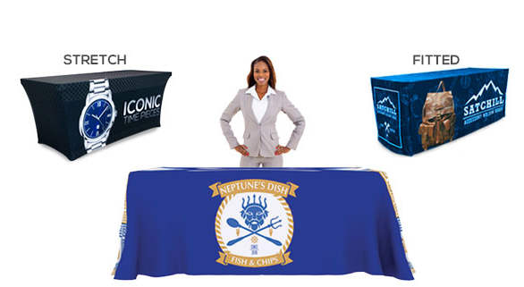 table throw stretch and fitted trade show cloths 