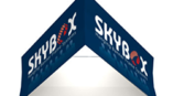 hanging tapered triangle banner for SkyBox white inside 
