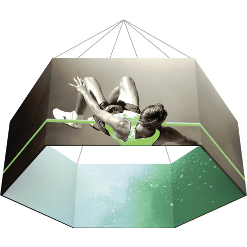 hanging hexagonal fabric hanging structure of man jumping over pole green inside 
