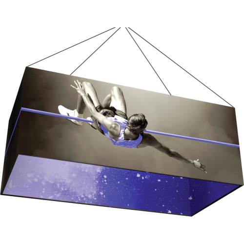 rectangular fabric hanging structure of man jumping over pole purple inside 