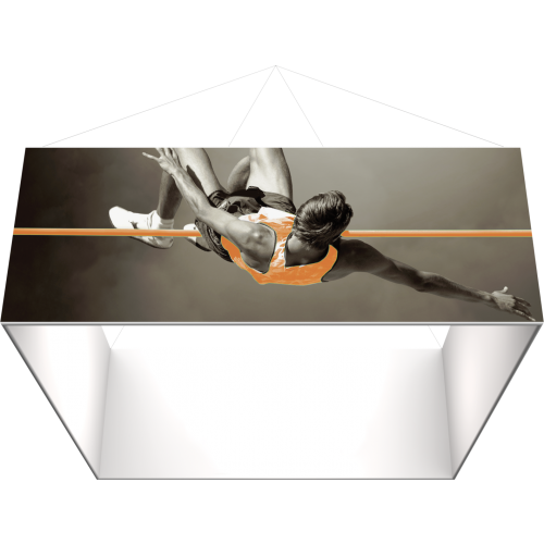 square fabric hanging structure of man jumping over pole white inside 