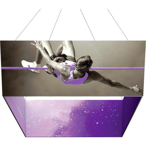tapered square fabric hanging structure of man jumping over pole purple inside 