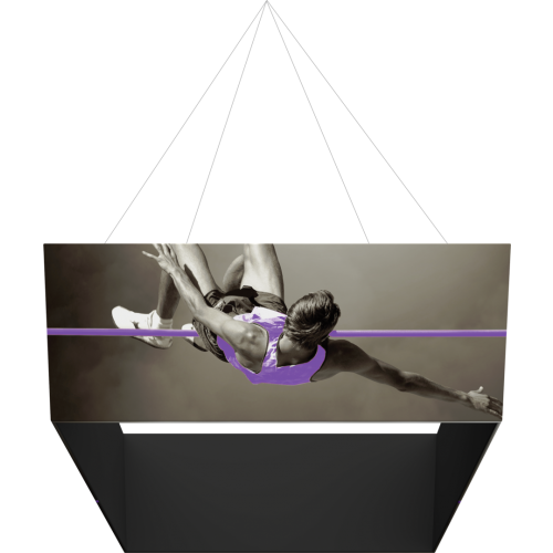 tapered square fabric hanging structure of man jumping over pole black inside 