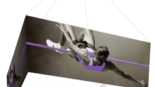 tapered square fabric hanging structure of man jumping over pole white inside 