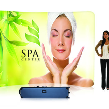 women standing in front of 8ft curved frame for spa center