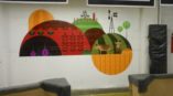 wall graphics of house on the farm with cows and crops