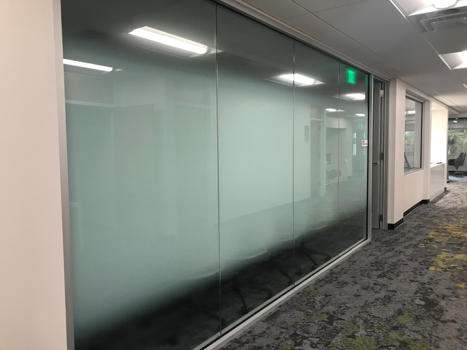 frosted windows in business conference room