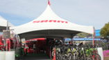 white marquee tent with bikes on bike rack