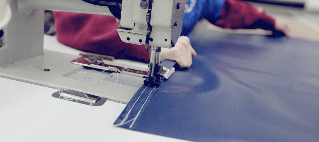 banner hem being sewn