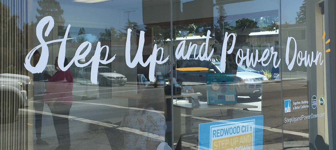 Step up and power down window decal