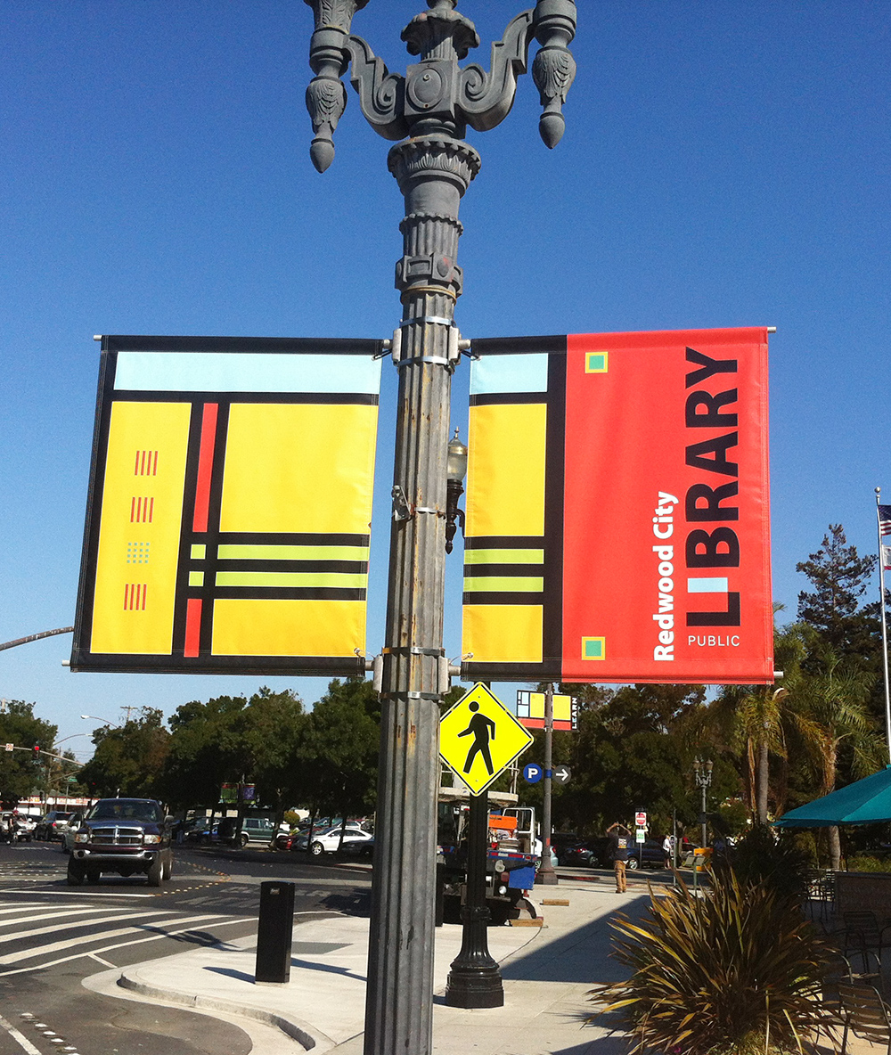 Outdoor banners with pole pockets for Redwood City Library