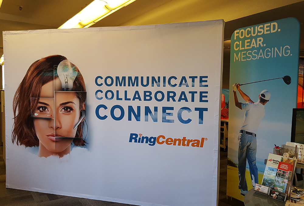 RingCentral Communicate Collaborate Connect standing wall advertisement
