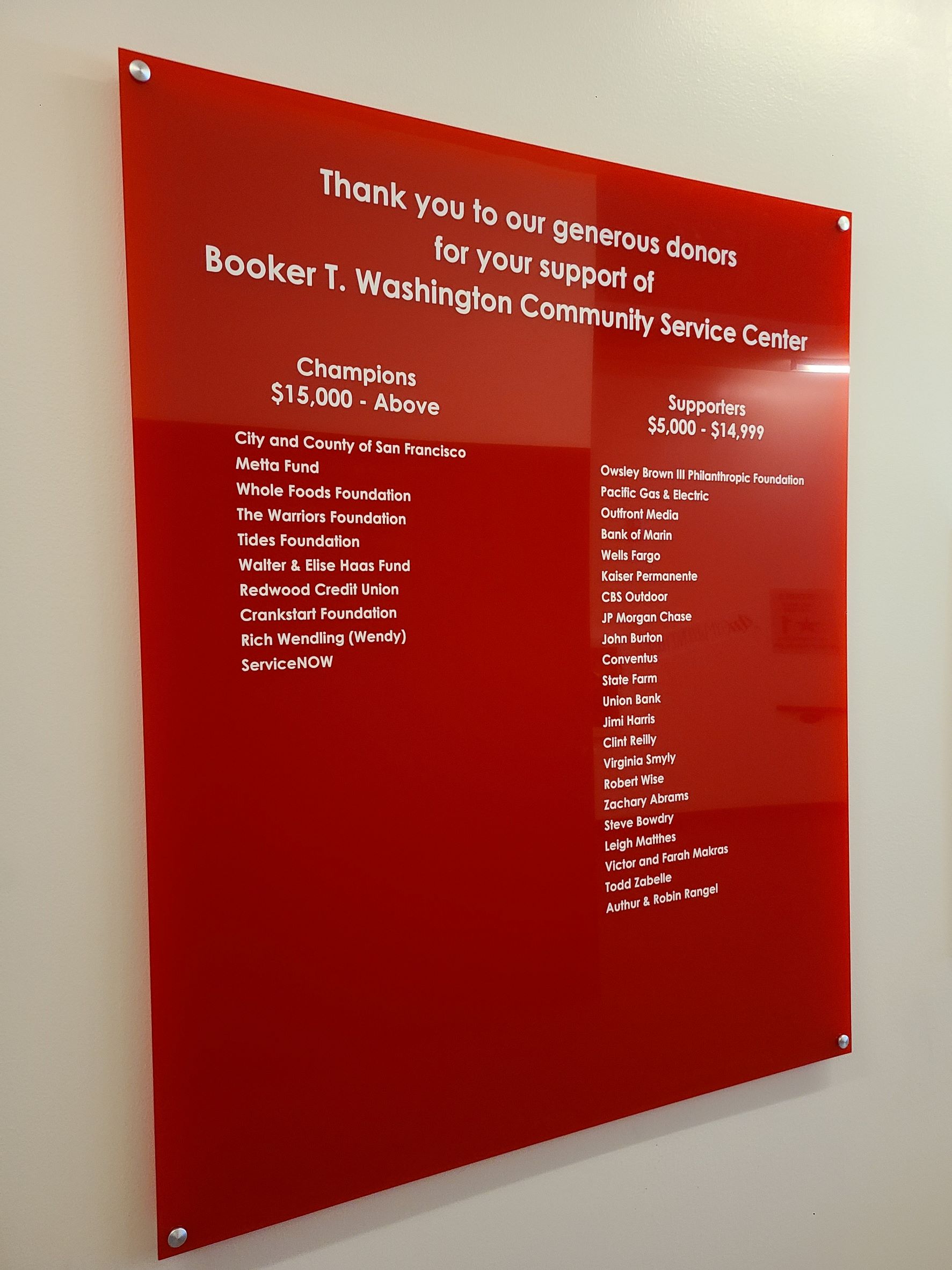 Red acrylic plaque with standoffs