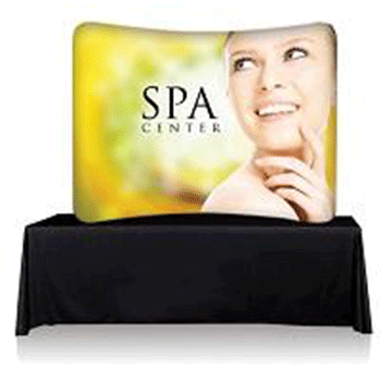 Spa center trade show backdrop with woman 