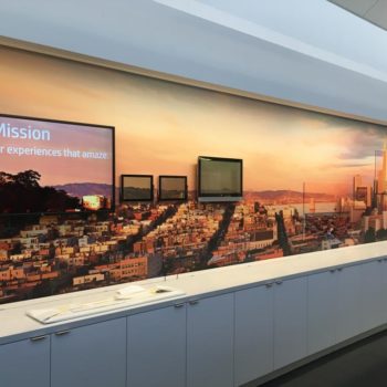 Skyline wall graphic combined with digital graphics