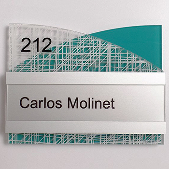 teal and glass office door sign and nameplate 