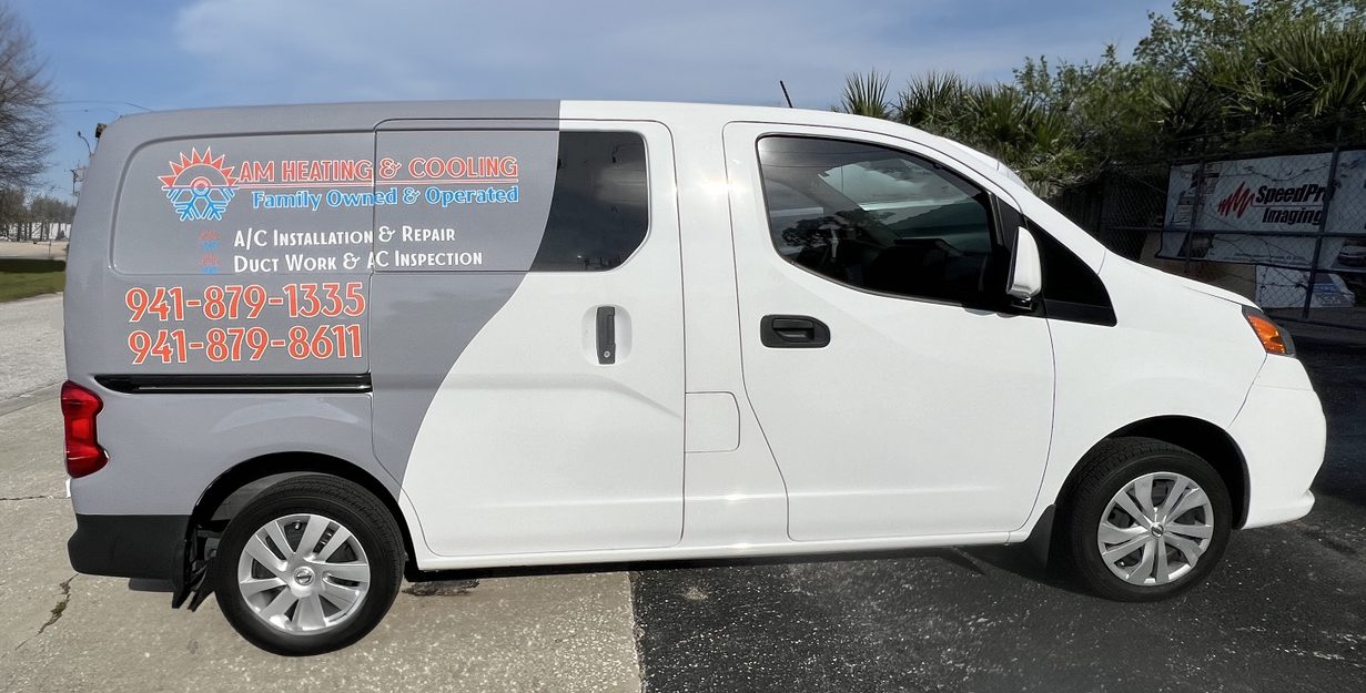 White Van Vinyl Wrap Half Wrap Custom Vehicle Wrap done in Sarasota Florida by Speed Pro Imaging