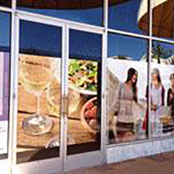 Window graphics of women and food