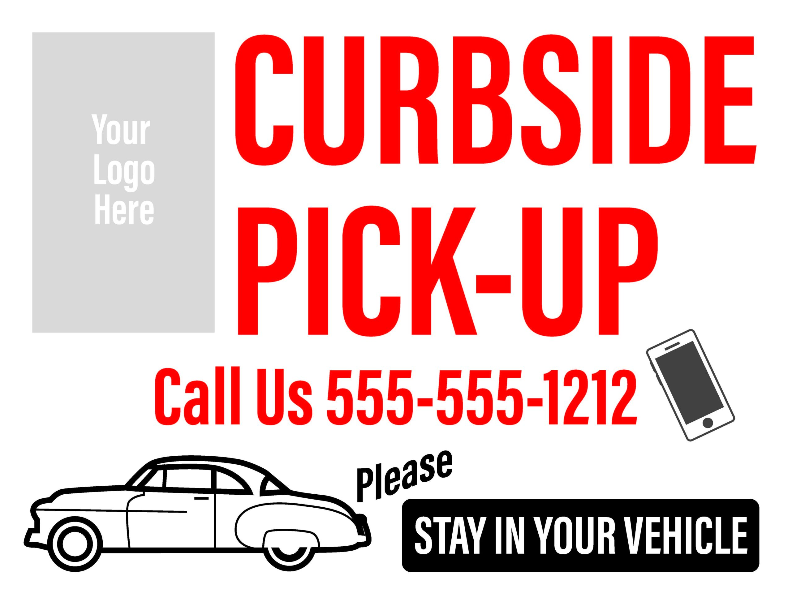 2 Pack - White/Side-Logo Curbside Pick-up Sign w/ Step Stake   24”x 18”, printed on White Coroplast (outside)