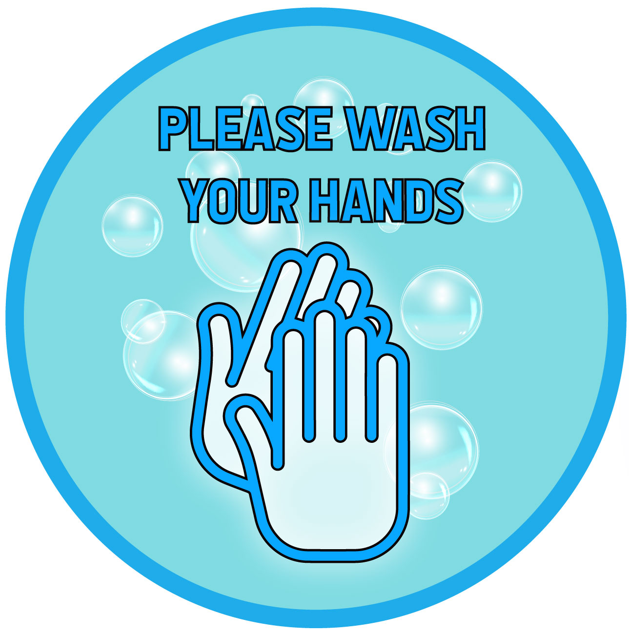 5 Pack - Please Wash Your Hands Wall or Floor Graphic  12" diameter (adhesive vinyl) 