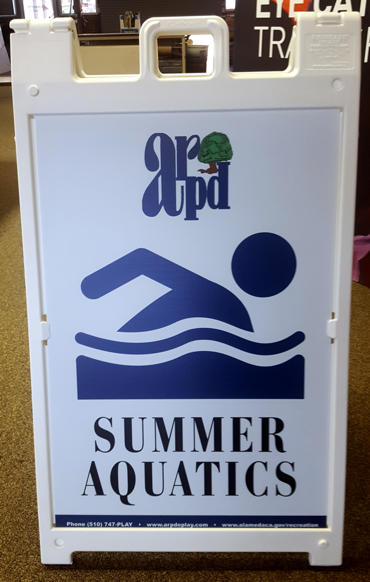 Summer Aquatics a-frame sign