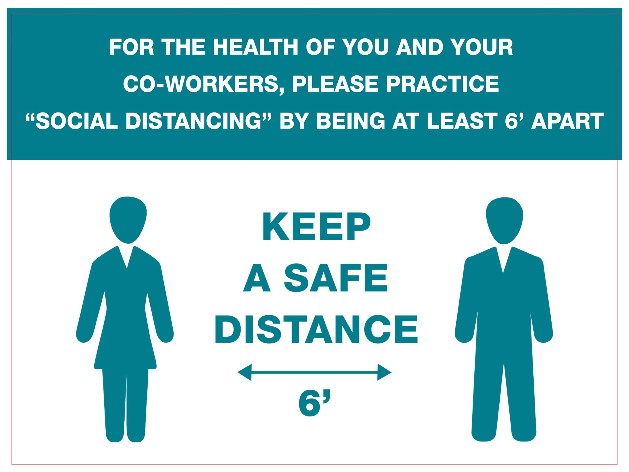 SD - Co-Worker 6' Keep Safe Distance 10" x 8" Decal - 2 pack