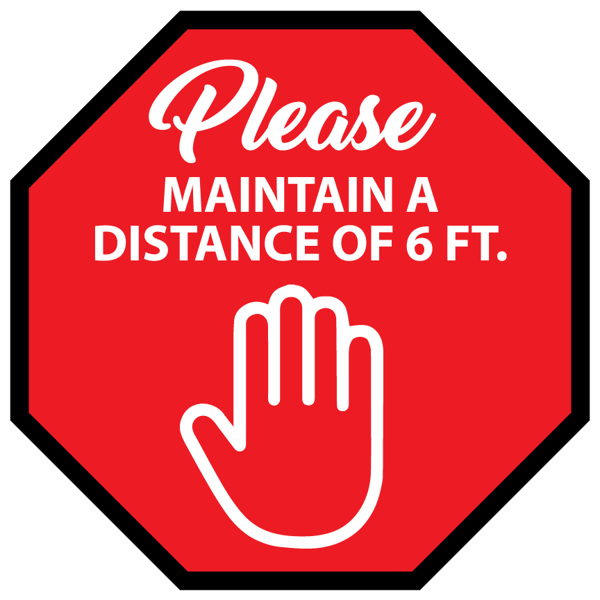 SD - Maintain 6' Distance Octagon Hand 12" Wall Decal - 4 pack