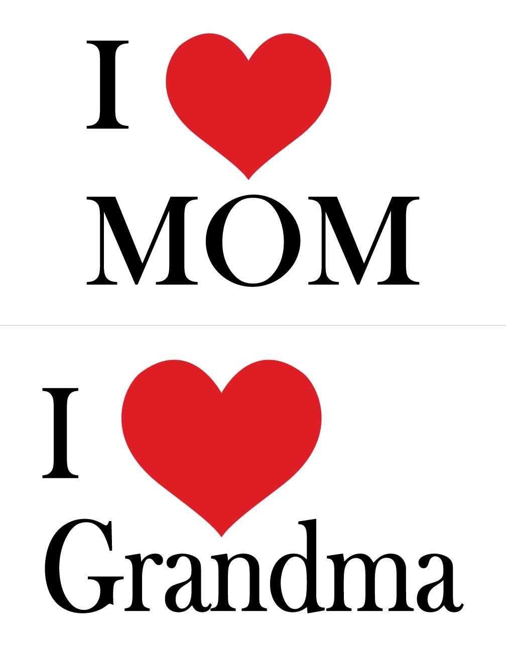MDLL  - 24" x 18" I Love Mom / I Love Grandma 2 of Each Image