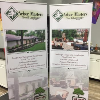 Banners for Arbor Masters Tree & Landscape featuring images of landscape jobs 