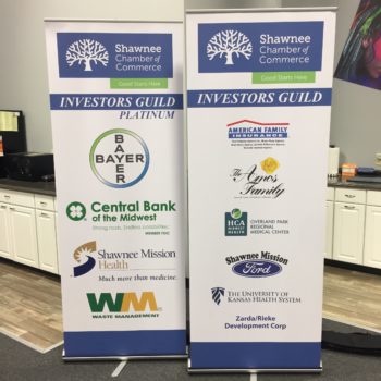 Banners for Shawnee Chamber of Commerce featuring their tree logo and investors guild 