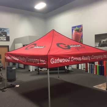 Tent canopy decals for Gadwood Group Realty Company Inc. featured inside an office building