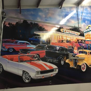 Car and diner mural