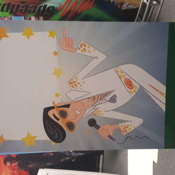 Cartoon poster depiction of Elvis 