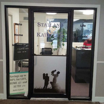 Word decals printed on glass doors