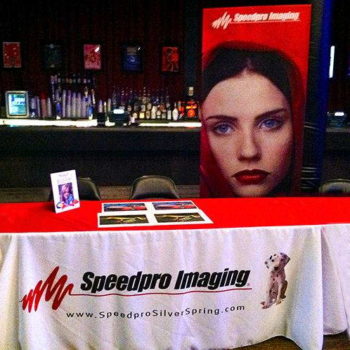 Speedpro printed tablecloth and poster display