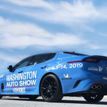 Washington auto show blue car wrap 
