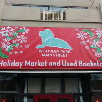Holiday market and used bookstore outdoor banner