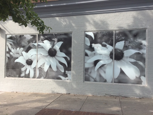 Large white printed flower window design