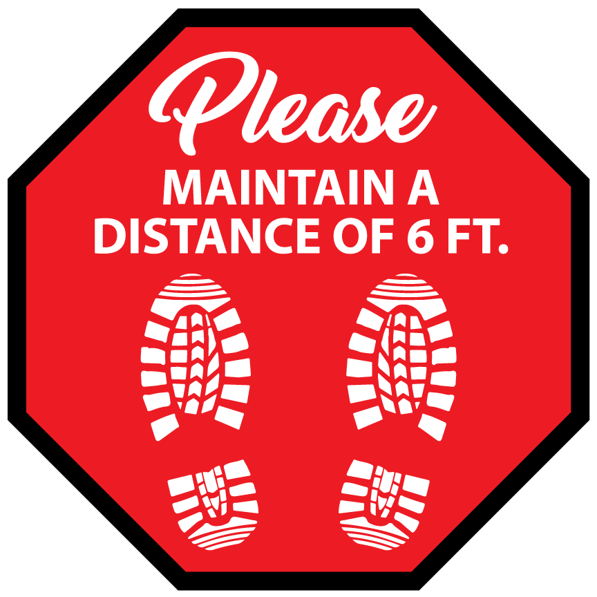Maintain 6' Distance Feet Octagon 12" Wall Decal - 4 pack