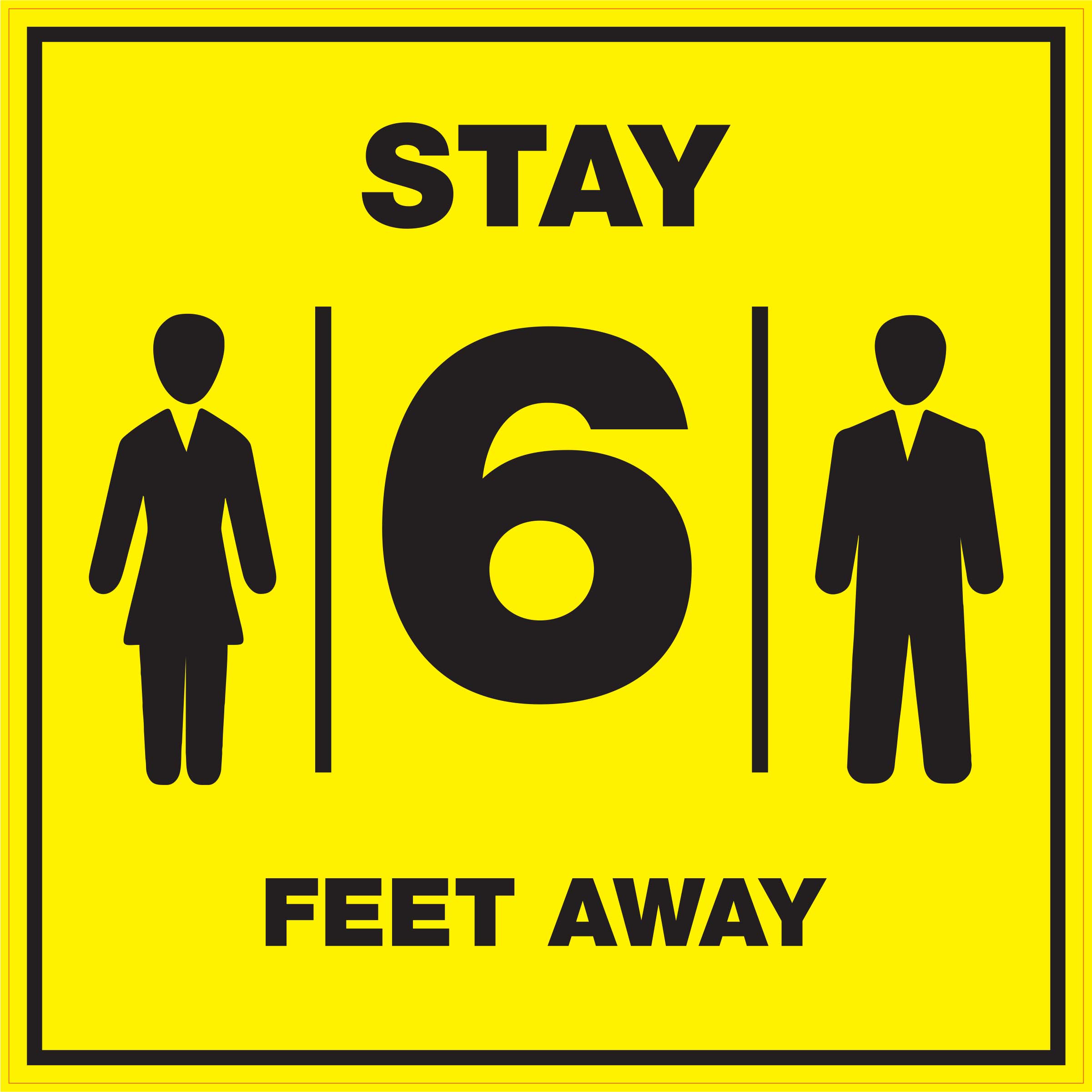 Stay 6 Feet Away 8" x 8" Decal - 6 pack