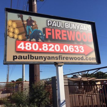 Paul Bunyan's firewood billboard directional signage