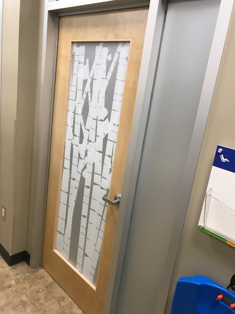 Bamboo etched glass door