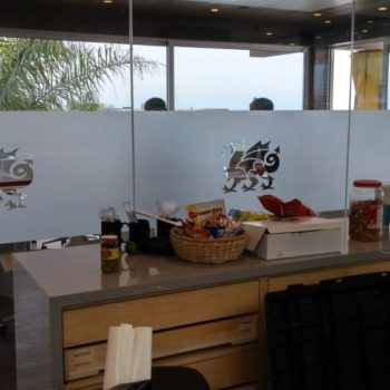 Dragon etched glass sign