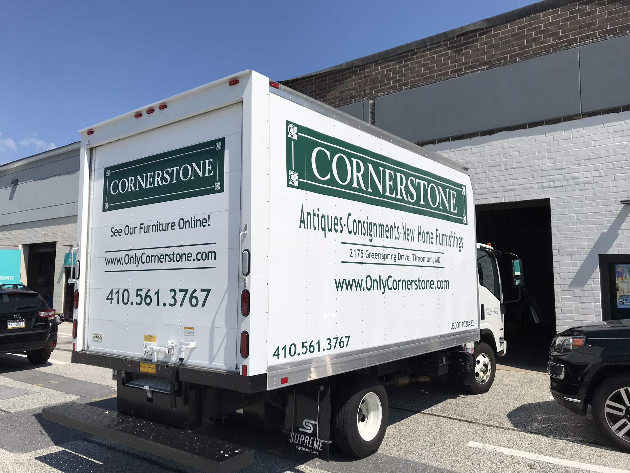 Vehicle decals for Cornerstone Antiques, Consignments, and New Home Furnishings 