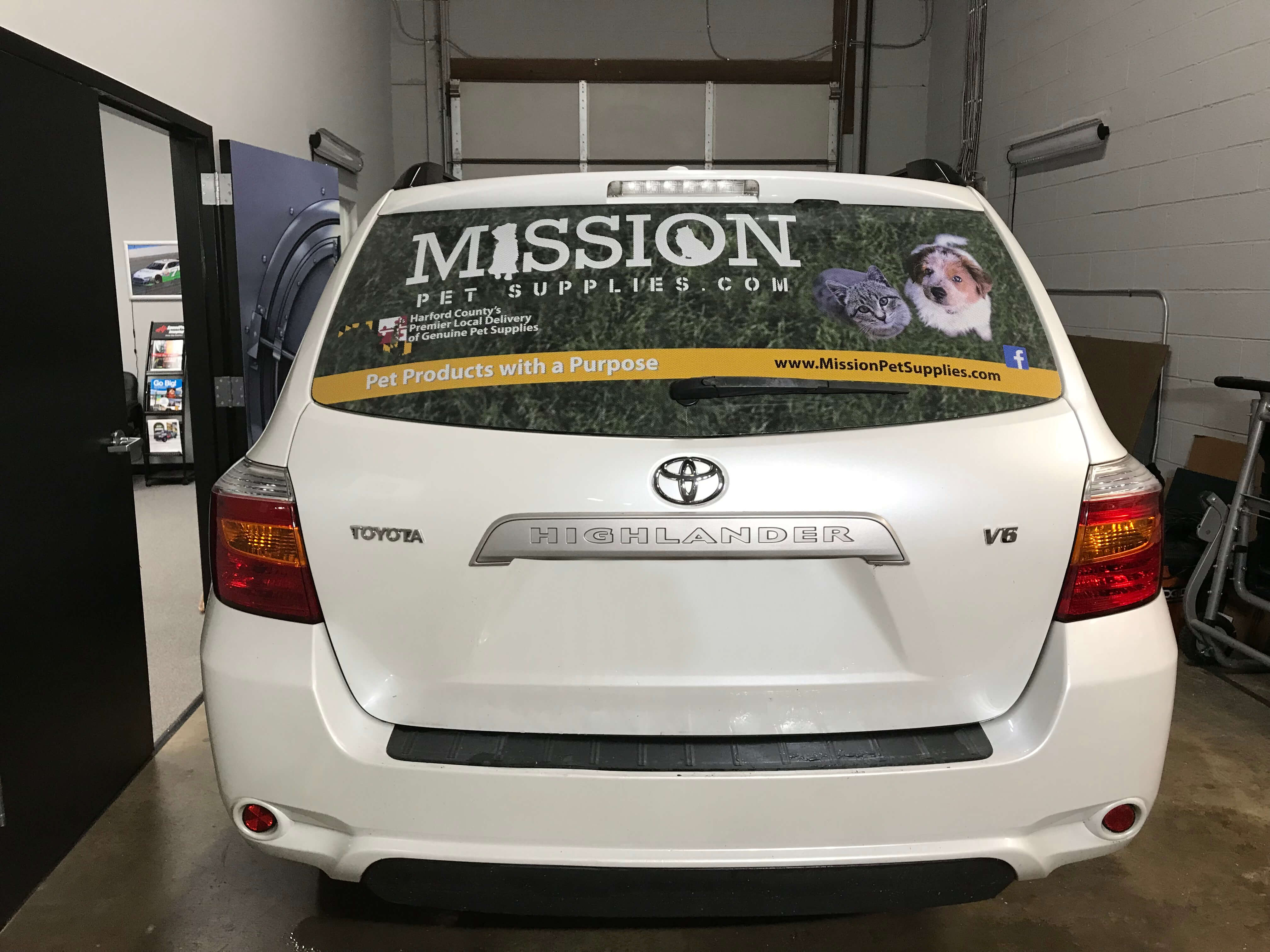 Mission Pet Supplies vehicle window graphic