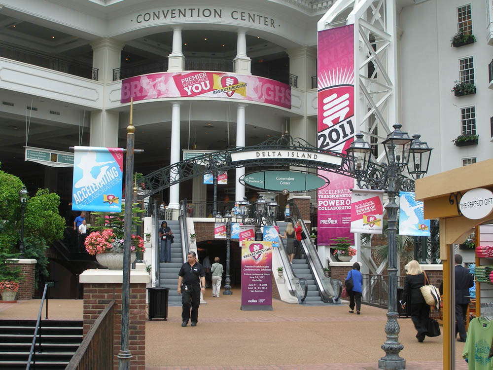 Banners created by SpeedPro outside of a convention center